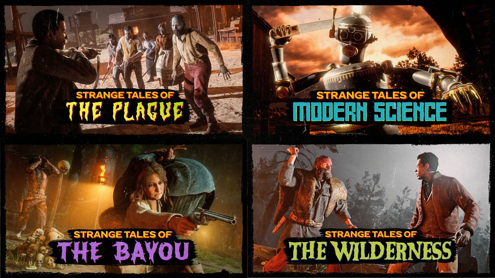 A collage of 4 new pictures in the Red Dead Online newswire post (Image via Rockstar Games)